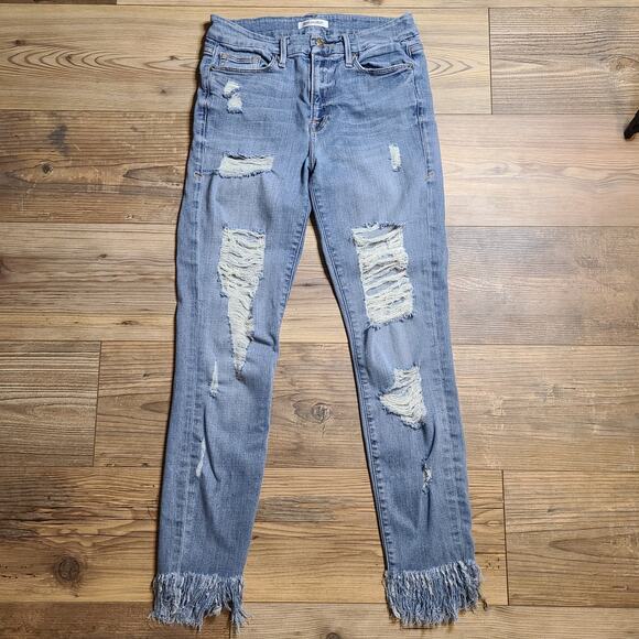 Good American Fringe Hem Skinny Jeans Womens 4 27 Super Stretch Denim Distress